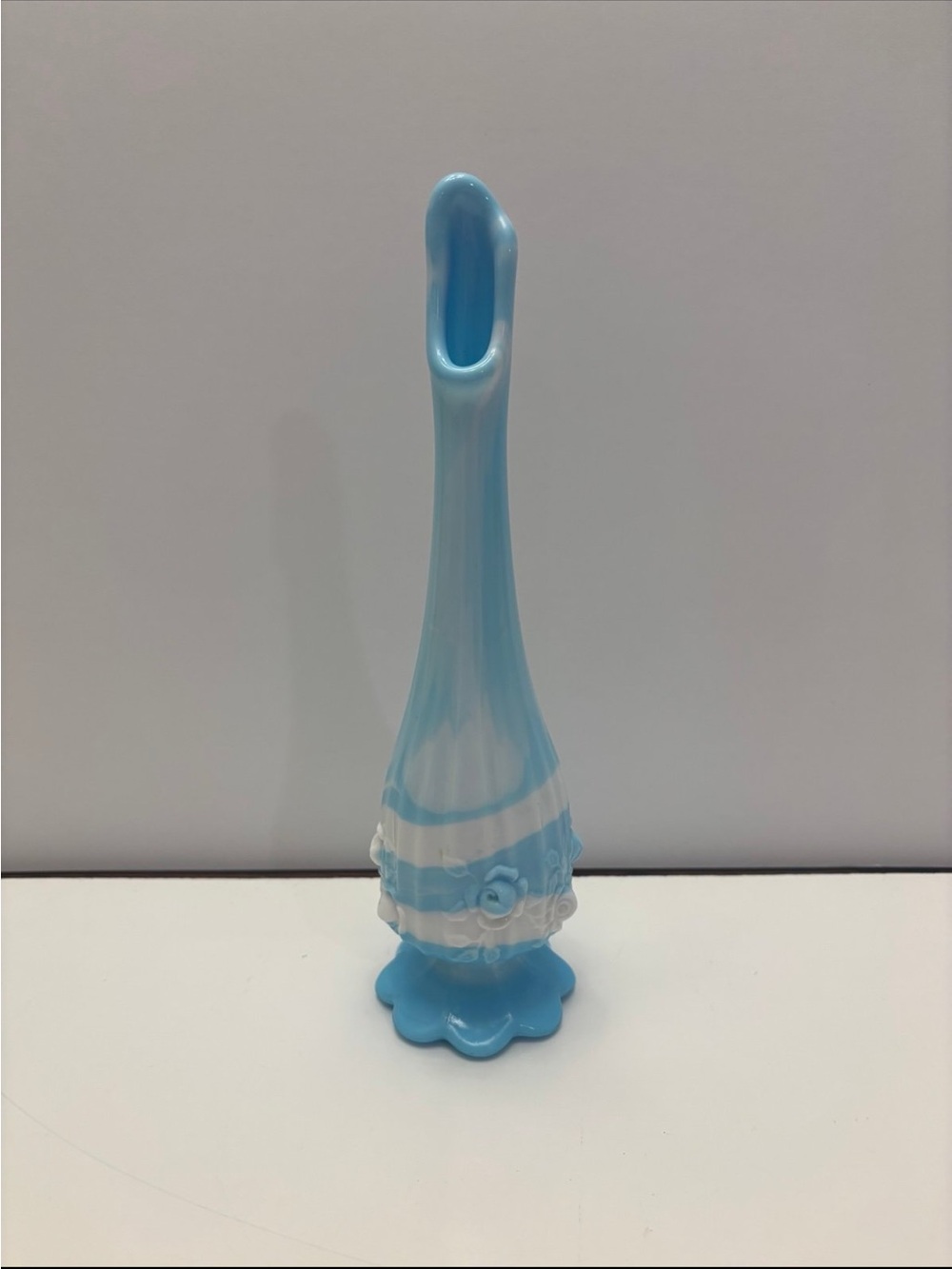Fenton Blue Marble rose pattern slag vase